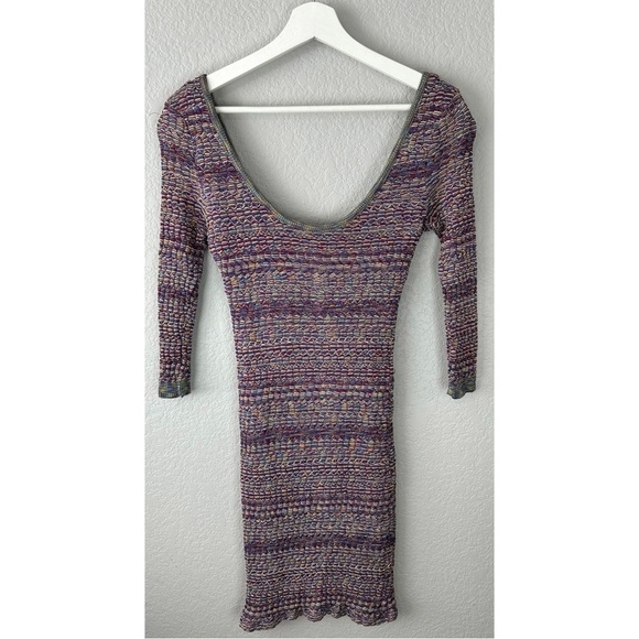 Free People Sunrise Knit Sweater Stretchy Bodycon Dress Purple Raven Combo Small - Picture 5 of 15